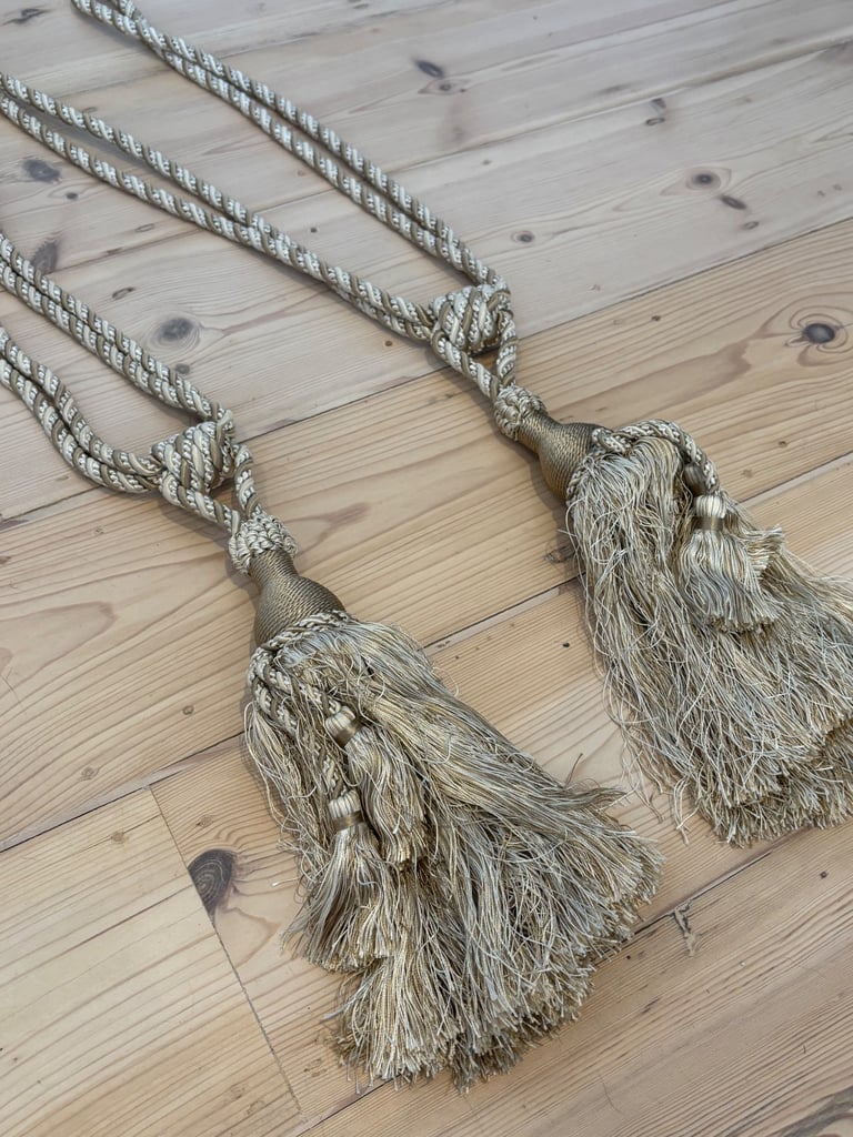Vintage Double Rope Country House Tassel Curtain Tie Backs Gold Taupe Beige