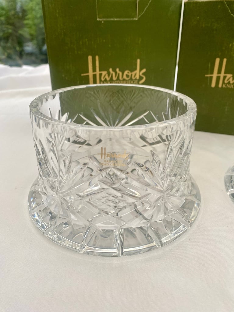 Harrods Crystal Bottle Coaster x 2. Immaculate condition no chips or cracks, original packaging. 