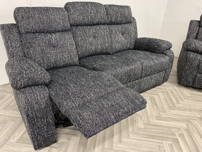 Gorgeous new grey tweed fabric recliner sofas 