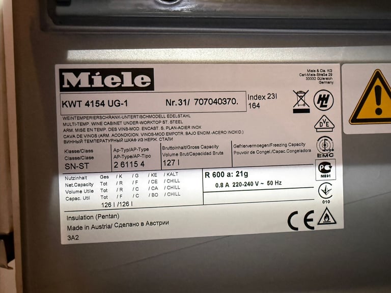 Miele Fridge winecooler With Free Delivery N Warranty 
