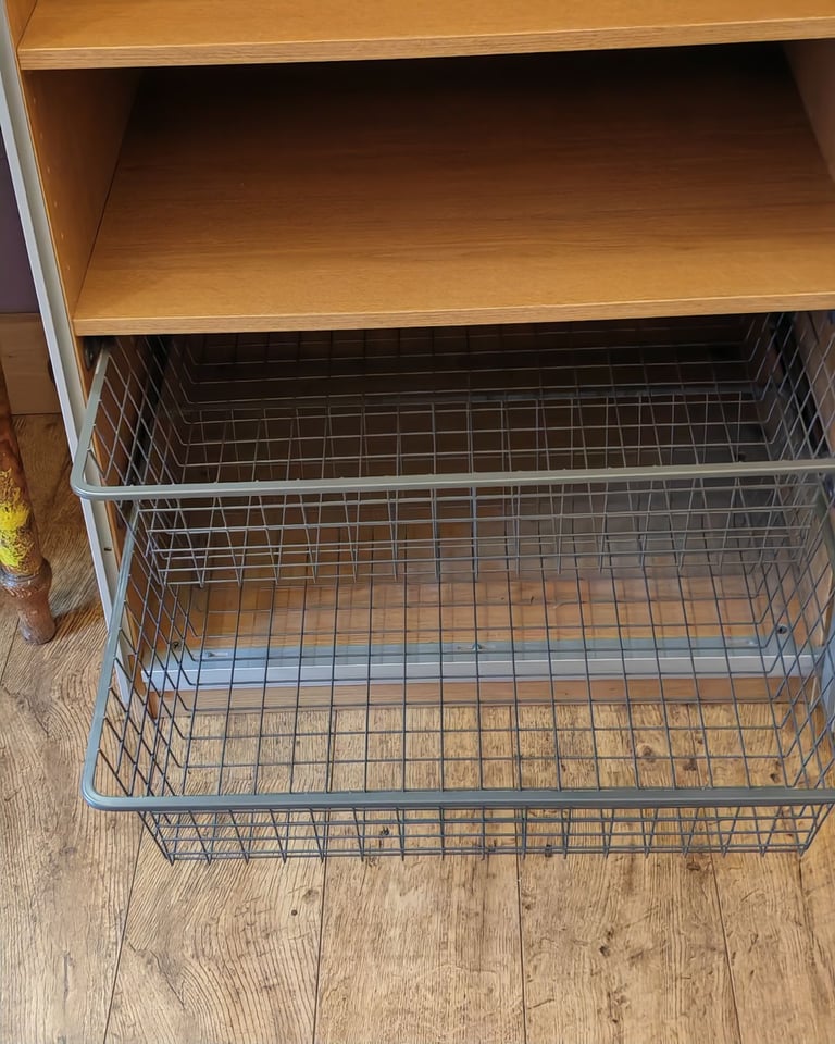 IKEA PAX Oak Sliding Door Wardrobe, 4 shelves & wire drawers, 2 hanging rails FREE DELIVERY 035