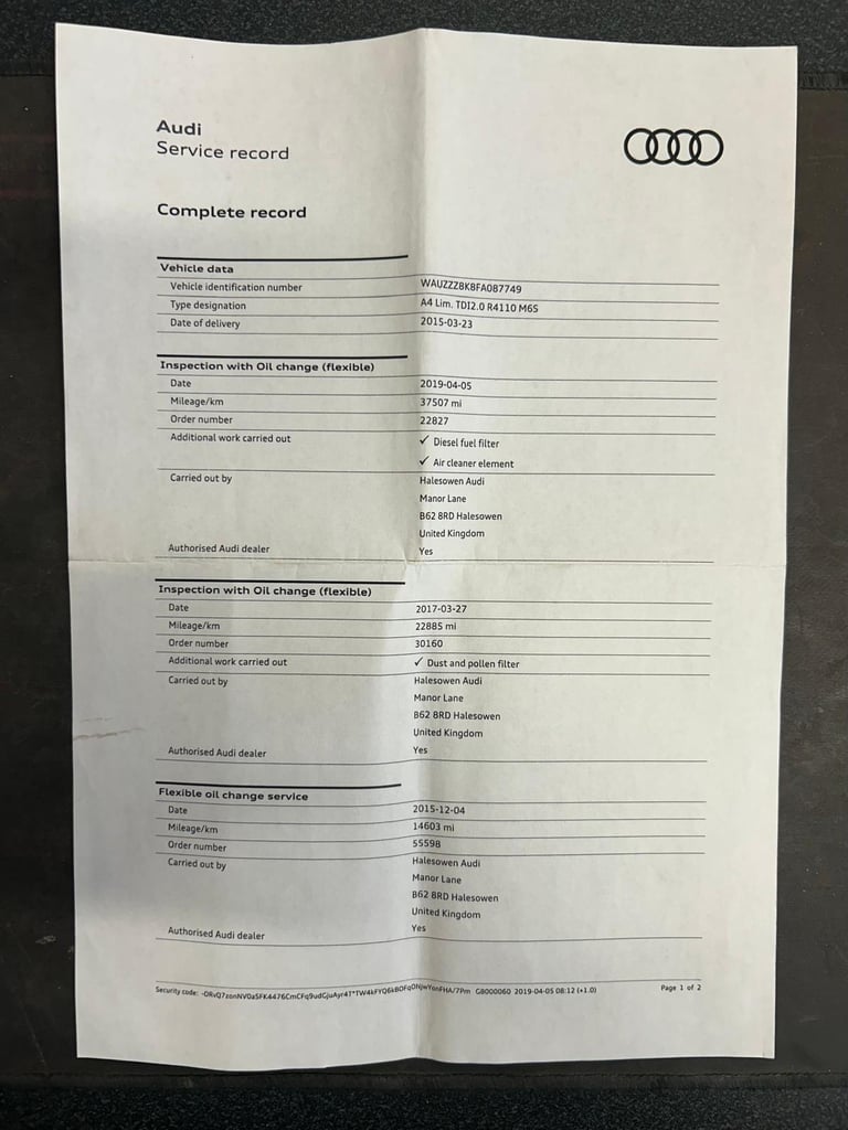 2015 Audi A4 2.0 TDI S line Euro 5 (s/s) 4dr SALOON Diesel Manual