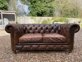 Beautiful Chesterfield Halo Ashquith Brown Leather 2 Seater Sofa 