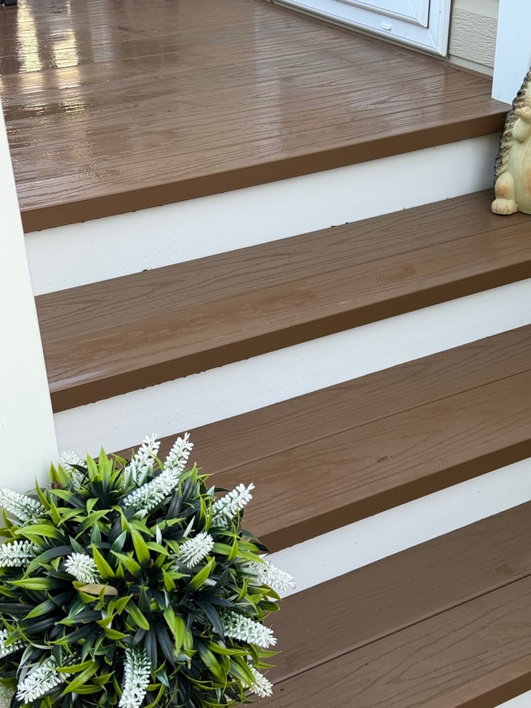 Verandah Composite decking, antique oak, great condition. All decking, rails, skirting.