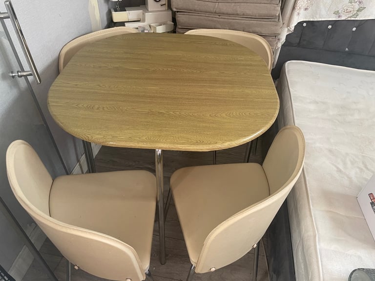 image for 4 leather chairs and table £15