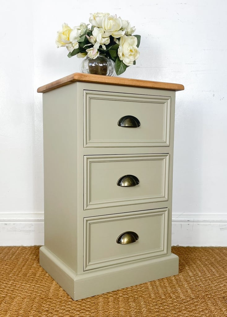 Chunky single solid pine bedside table chest of drawers painted creamy stone