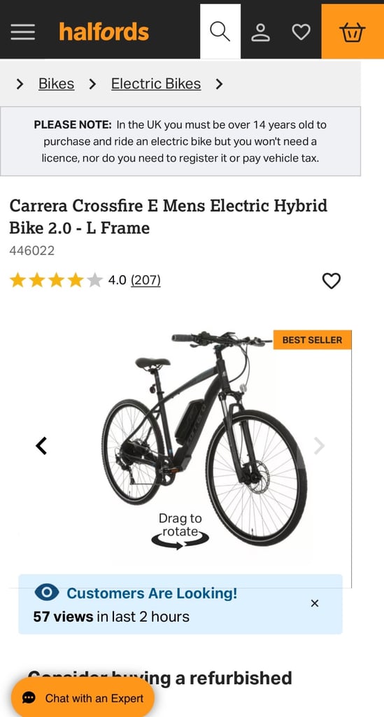 Carrera Crossfire E Mens Electric Hybrid Bike 2.0 - Frame Large