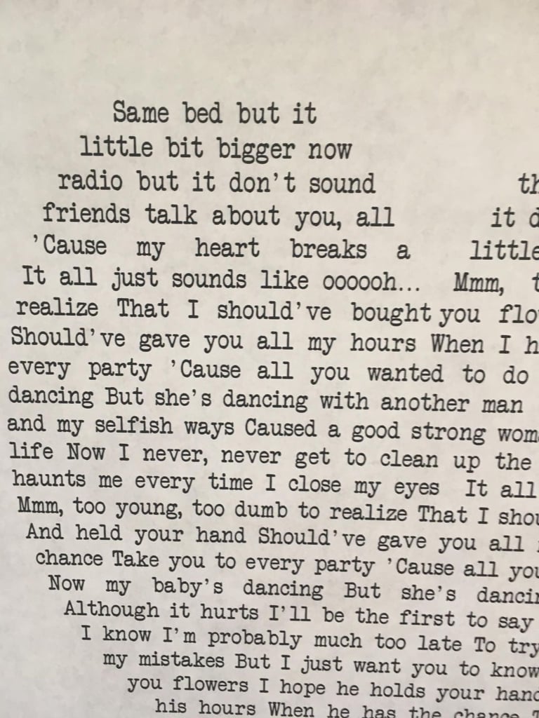 Bruno Mars song lyrics canvas - size 60cm x 90cm