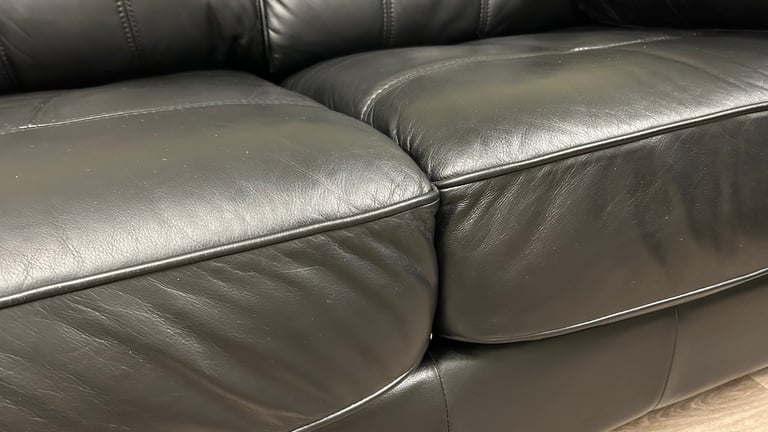 Black leather sofas 3&2
