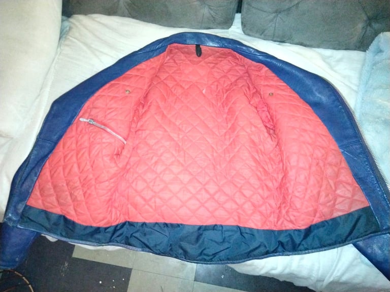 Vintage clix zipper blue leather motorcycle jacket 