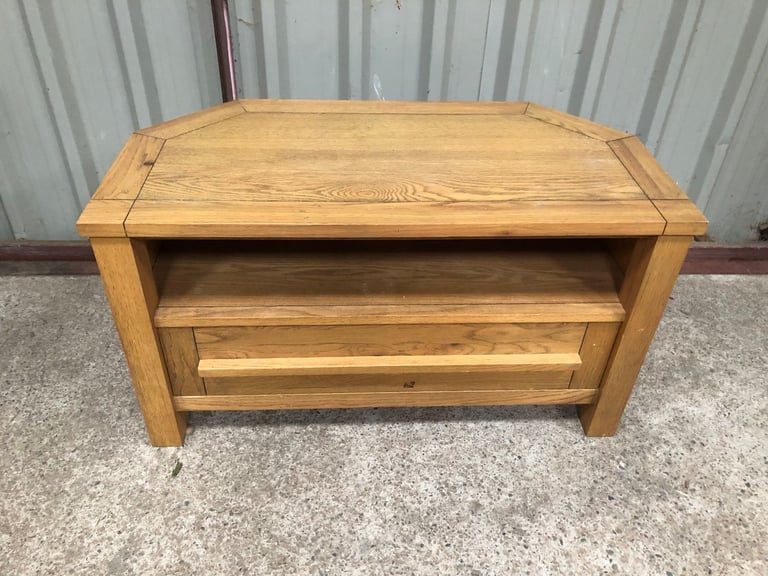 image for Large Oak TV Corner Stand with one Drawer,