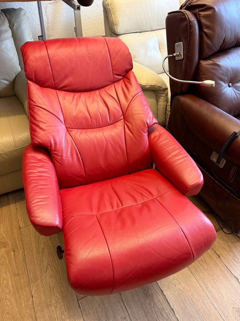Red leather recliner chair 