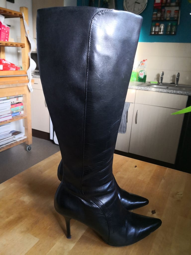 image for Ladies knee high black leather boots by M&S £10 Bargain!