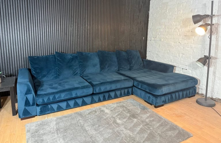 DFS Navy Plush Corner Sofa FREE SAME/NEXT DAY DELIVERY
