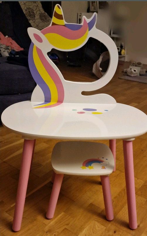 image for Kids unicorn dressing table with stool