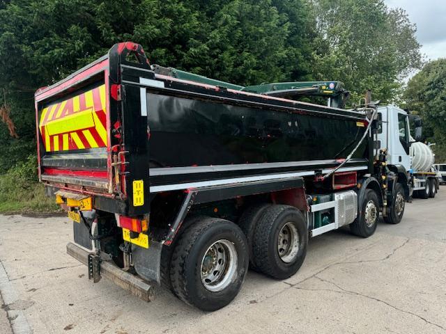 2016 Iveco Trakker 360 E6 8x4 steel tipper sheet weigher HMF 1244 crane & grab