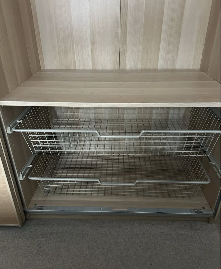 LARGE IKEA PAX White Oak Wardrobe, 2 Hang Rail, 5 Shelf & 3 wire drawers, 200x236 FREE DELIVERY 138