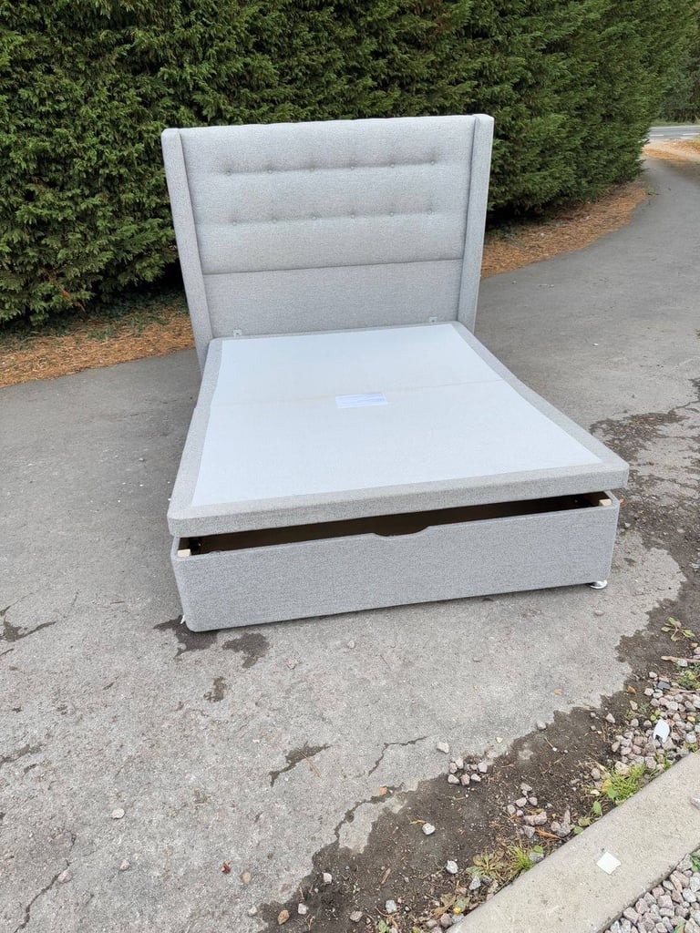 Double Ottoman Storage Bed with Winged Headboard & Mattress