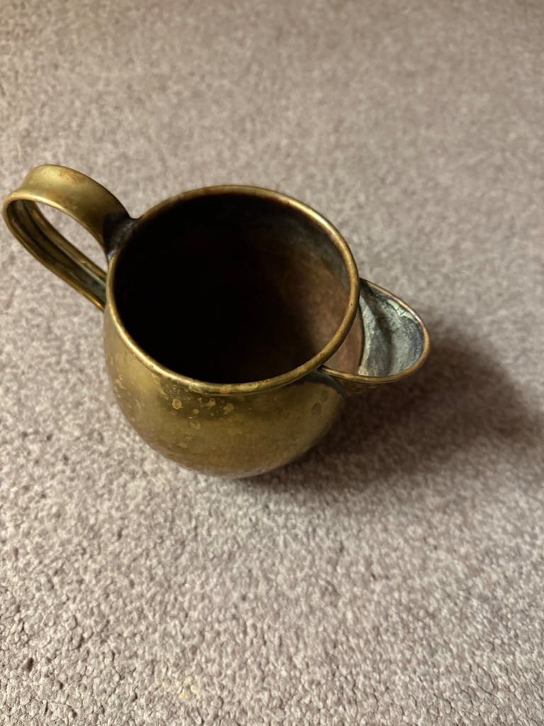 Vintage Brass Guernsey Jersey Jugs Pitcher Dented Antiques