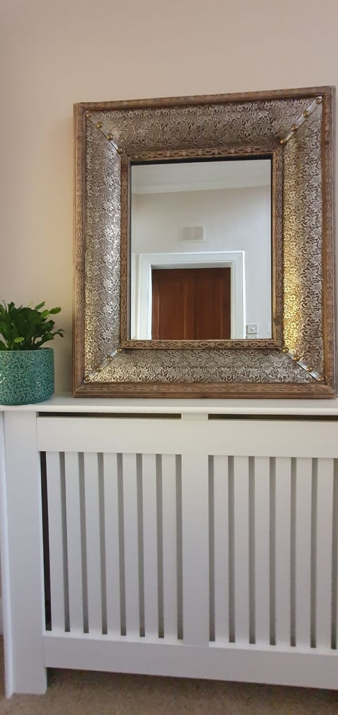 REDUCED £85.00 Large wood boxed medieval/arts and crafts style mirror