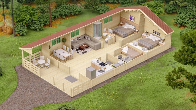 Log cabin, garden room, timber structure, holiday home Alicante 8m x 14.5