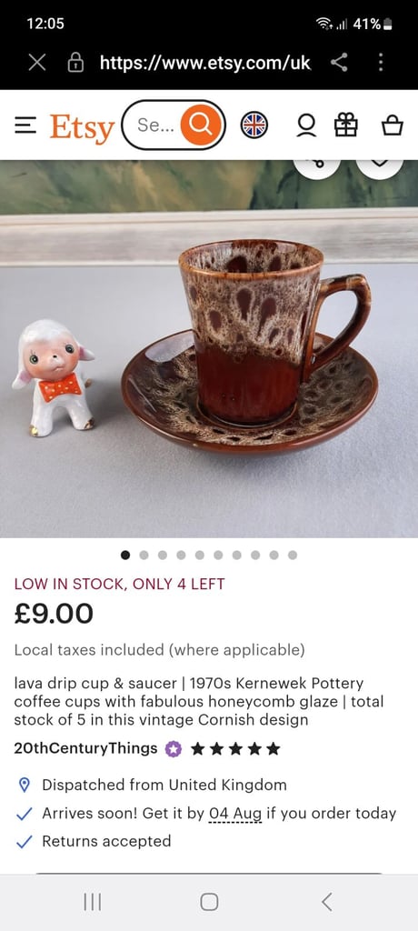 Six Vintage Cornwall Kernewek Pottery Cups And Saucers 