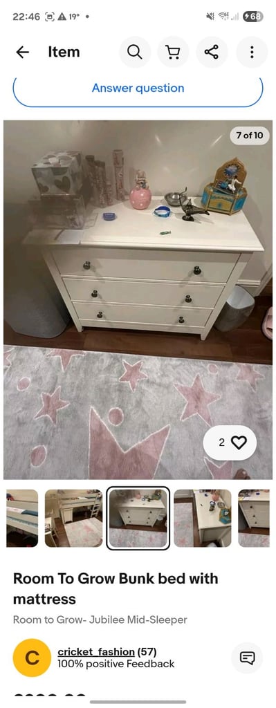 Bunk bed, desk and two chest of drawers