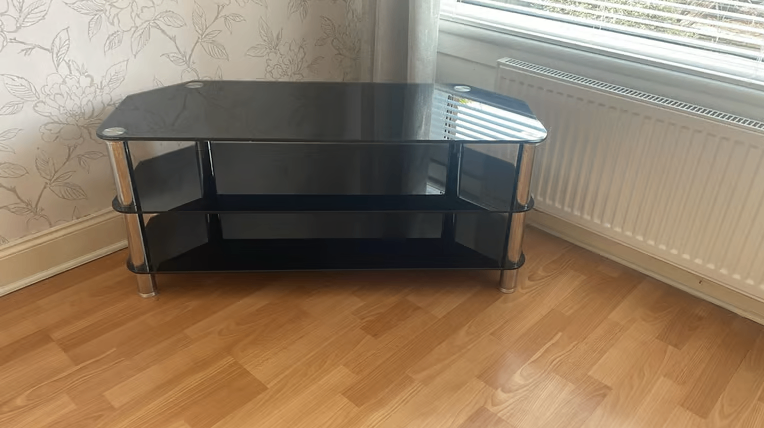 image for 3 TIER BLACK GLASS TV UNIT TV STAND COFFEE TABLE