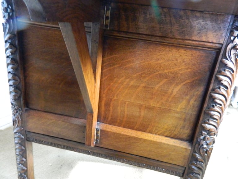 Solid Oak Heavily Carved Pedestal desk
