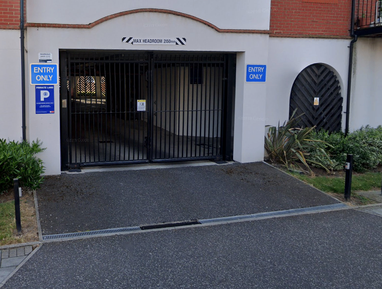 Secure Covered & Gated Parking Space in Woolwich for rent. CCTV, Key FOB entry.