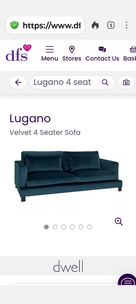 Dwell lugano blue velvet 4 seater sofa.