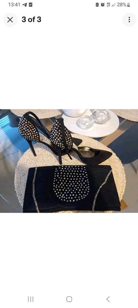 image for Black heels with coloured stones and matching clutch bag