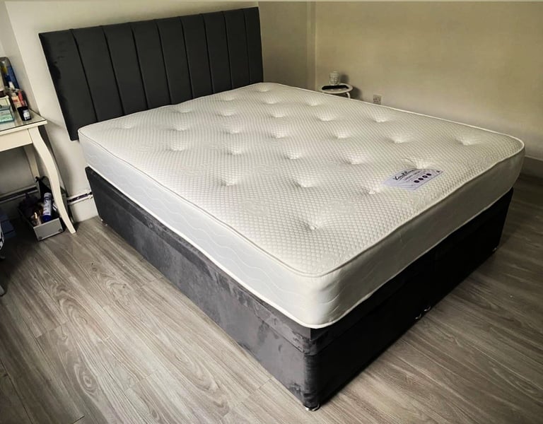 order Now ~~ New Double DIVAN Bed With Headboard & Mattress Brand New Quick Home Delivery 