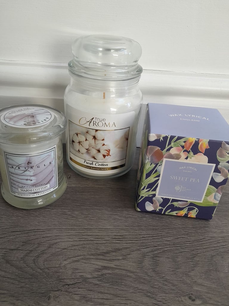 image for Brand New Candles x3 Gift Idea Fresh Cotton and Sweet Pea