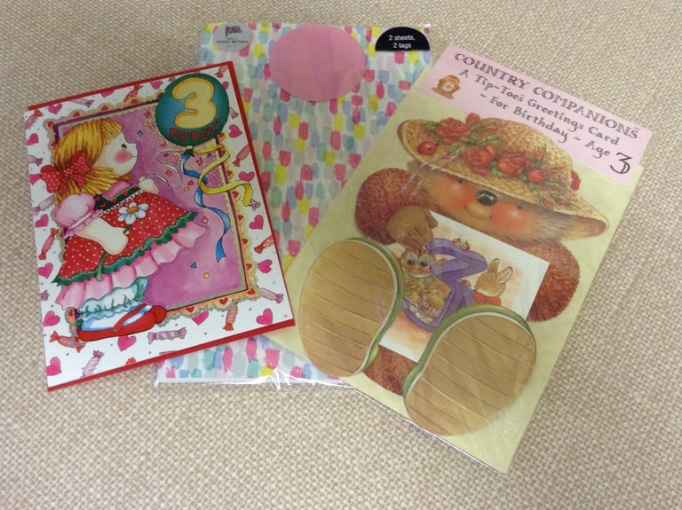 NEW Two Age 3 Cards & Wrapping