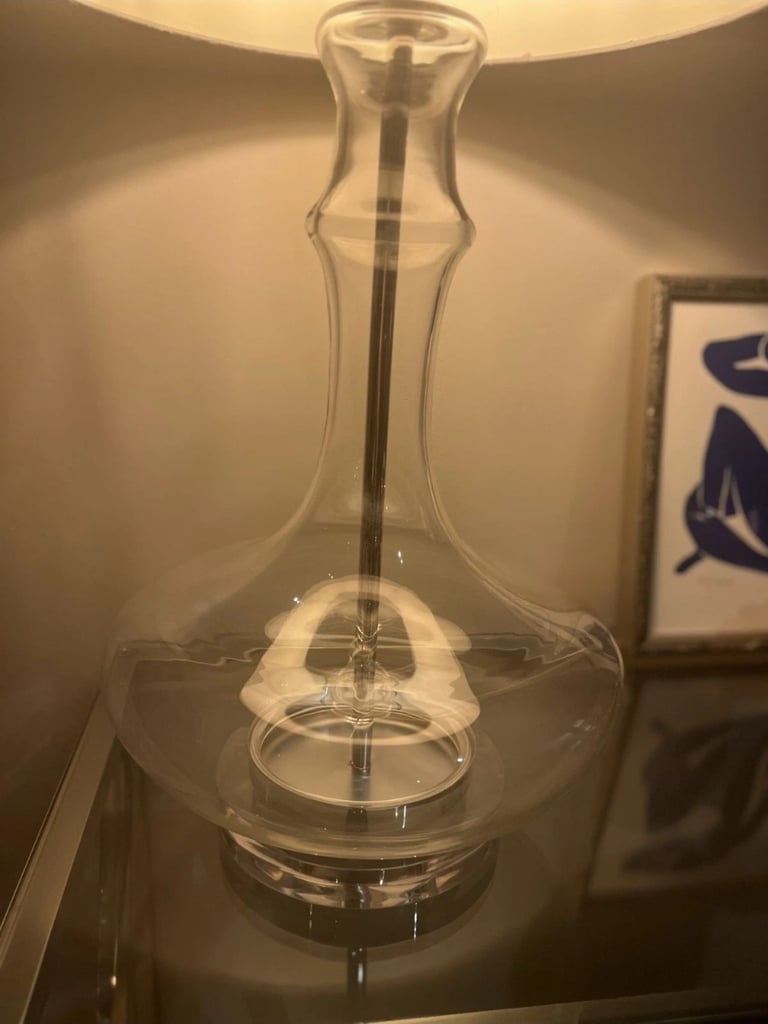 A Rare Find, Areli Table Lamp Grey Natural Linen Shade Glass Metal Base