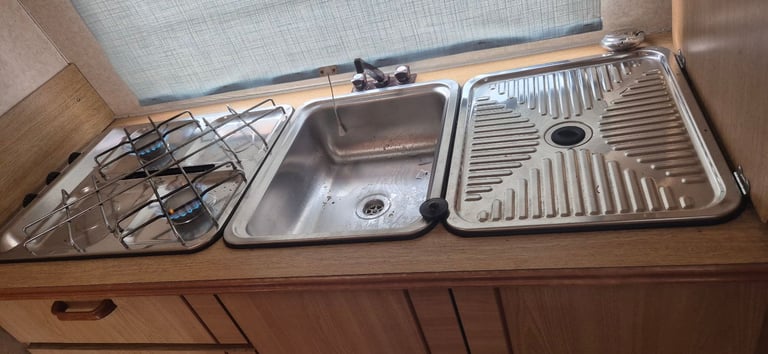 CRAMER D-5750 stainless steel kitchen gas hob with grill, sink and drainer for caravan camper boat.