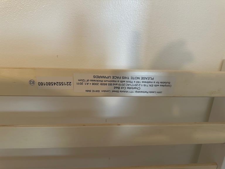 John Lewis Charlotte Cotbed, White Mint Condition 
