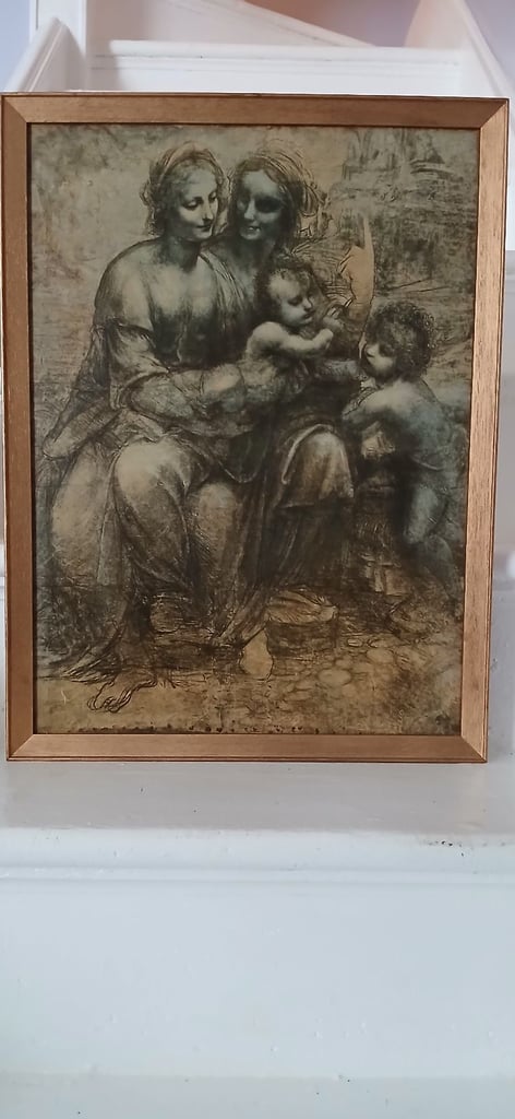 image for Vintage print of Da Vinci's cartoon of St Anne, Mary, Jesus and John the Baptist