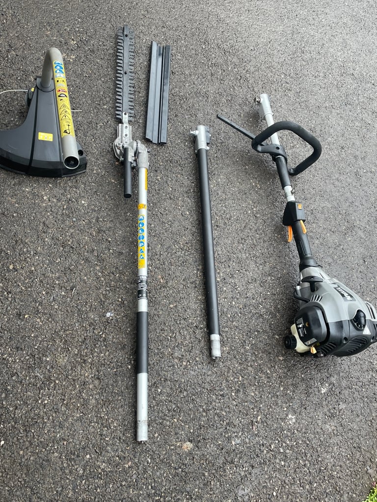 Titan long reach hedge trimmer with extension and strimmer Attachment 