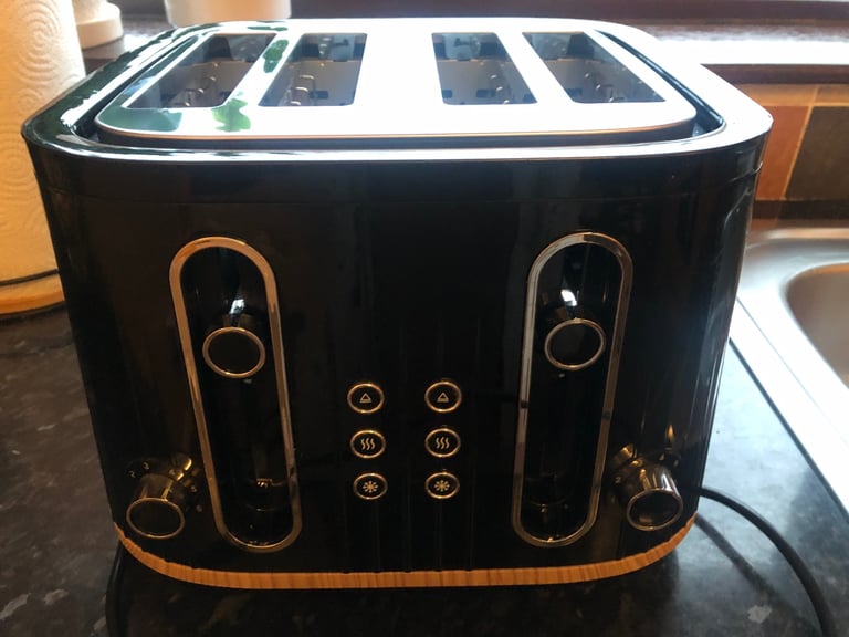 Black And Wood Textured Scandi 4-Slice Toaster
