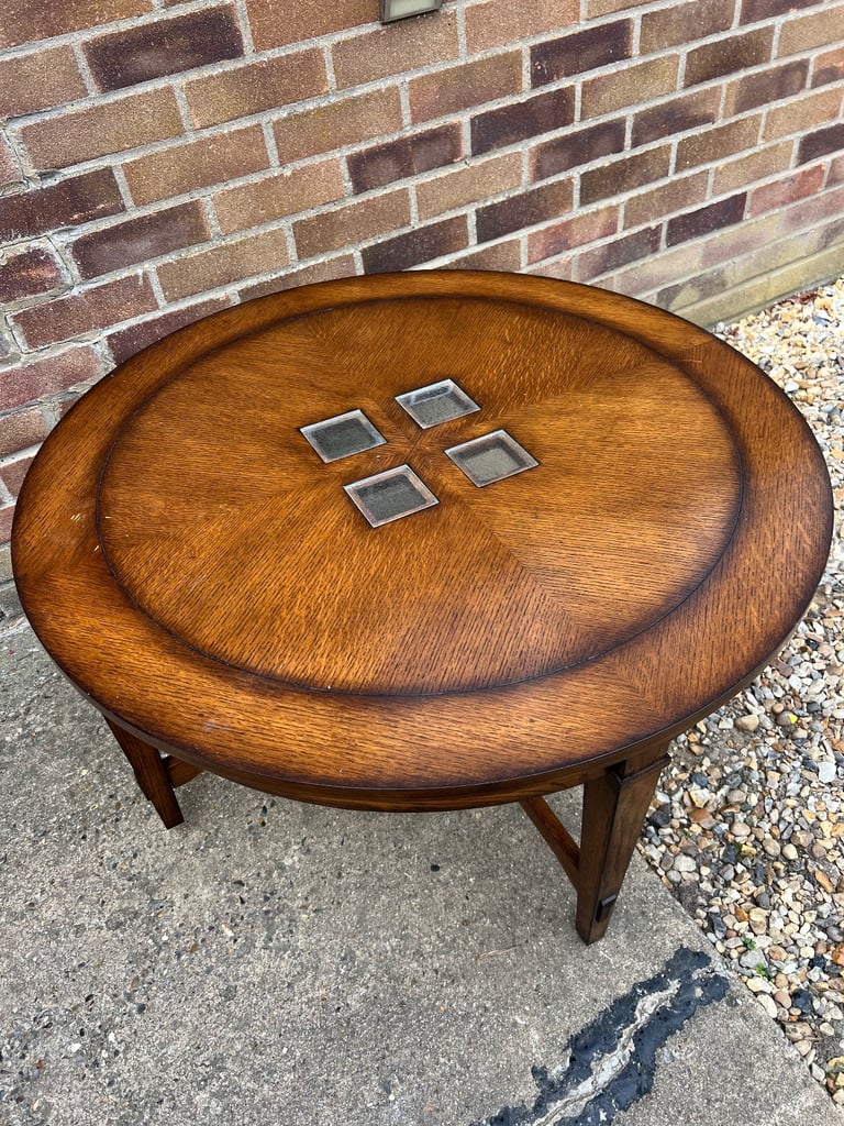 image for Wooden table with glass inlays.