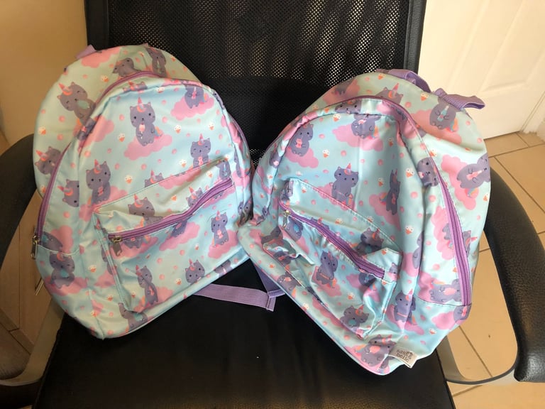 image for Bundle of two Sass & Belle blue backpacks unicorn pattern with pockets zipped