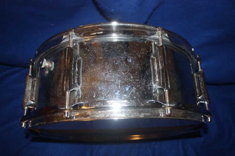 Vintage 1970s Beverley Chrome Snare Drum 14in x 5.1/2in for Drum Kit ~ Made In England ~ £75 ono