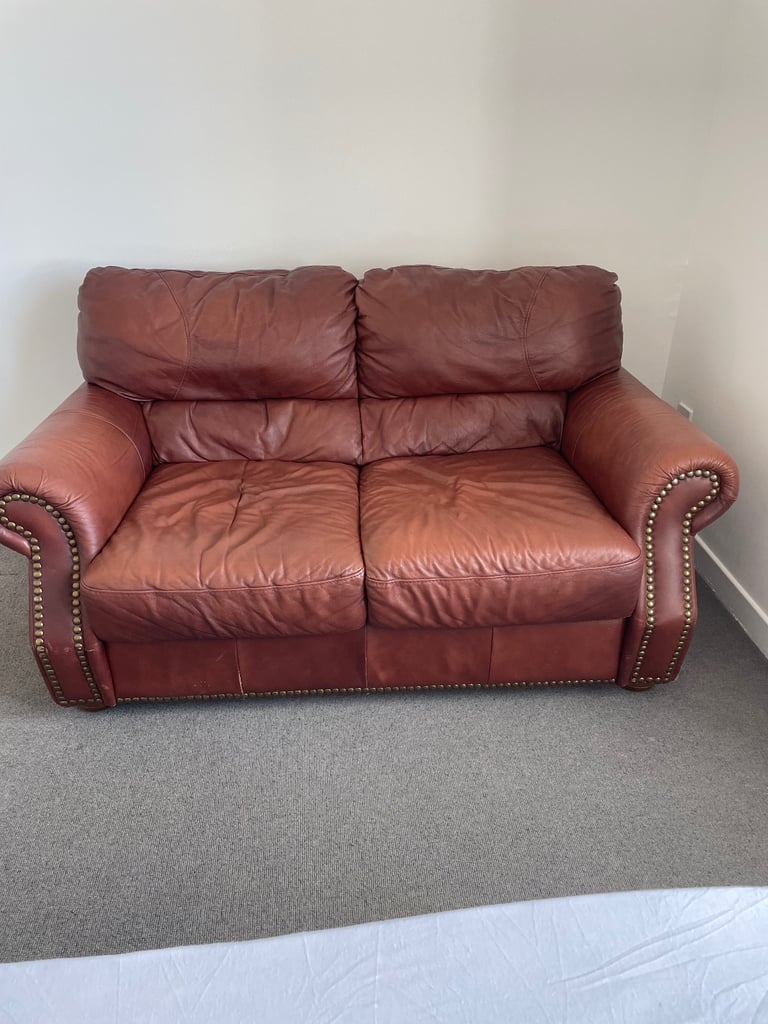 image for Immaculate Brown Leather Chesterfield Sofa - As New