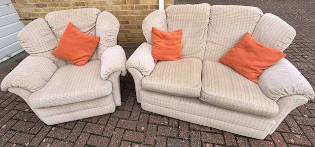 image for Small sofa and matching Armchair with cushions!