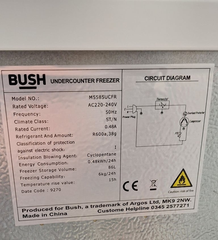 In very good condition Bush under counter freezer 