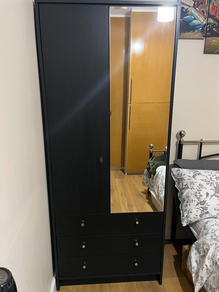 image for Argos Home Malibu 2 Dr 3 Drw Mirror Wardrobe - Black Oak Eff