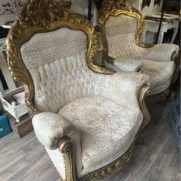 Two Very Large Vintage Throne Style Chairs