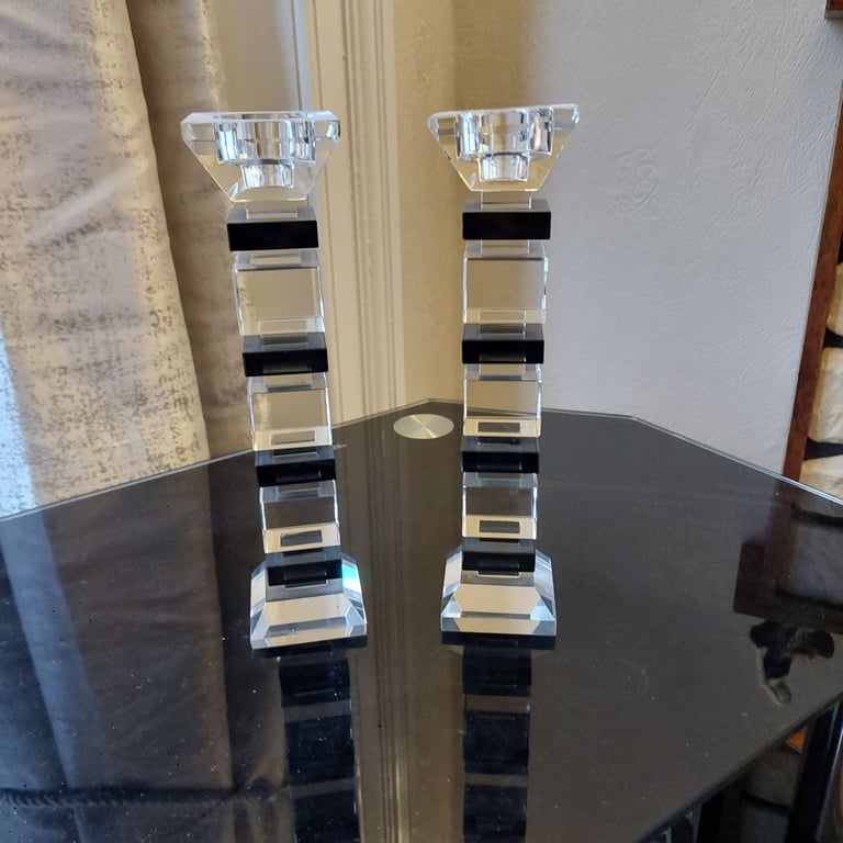 Pair of Glass Candlesticks - perfect condition